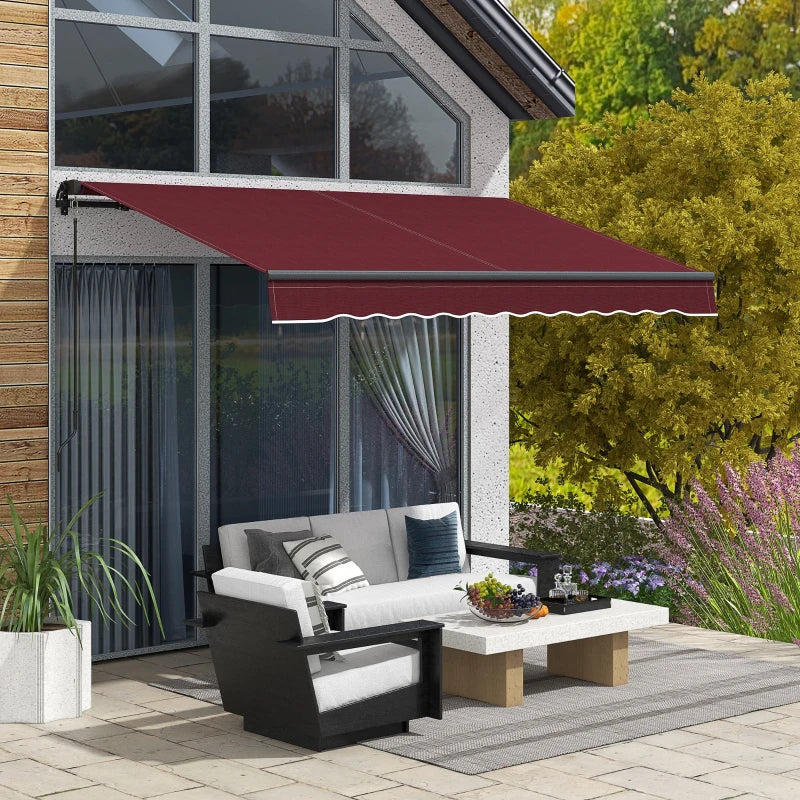 10' x 8' Manual Retractable Awning UV Resistant Sun Shade Canopy Outdoor Patio Deck, Wine Red