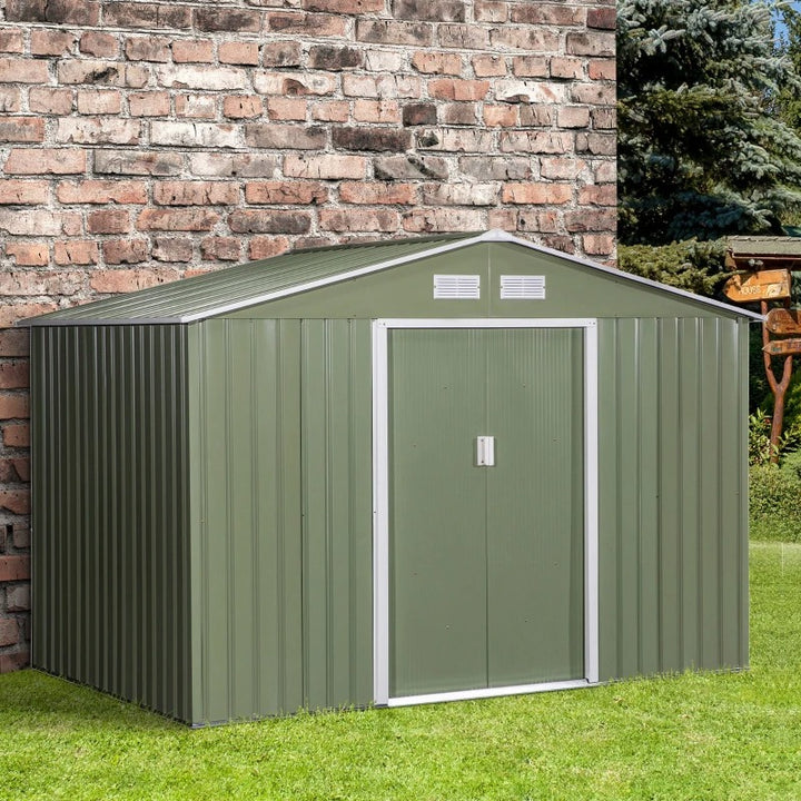 9’ x 6’ x 6’ Outdoor Metal Storage Shed Organizer w/ Foundation for Patio Backyard, Light Green