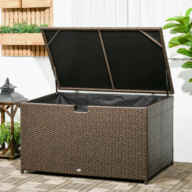 46" Lg Rattan Wicker Storage Deck Box Coffee Table for Cushions Toys Tools, Outdoor Patio Brown