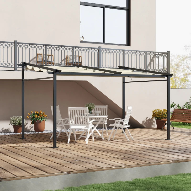 Retractable Metal Pergola with Sliding Roof Canopy - Adjustable Outdoor Shade 10' x 13'