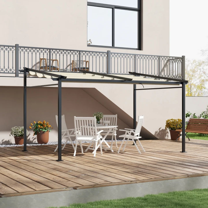 Retractable Metal Pergola with Sliding Roof Canopy - Adjustable Outdoor Shade 10' x 13'