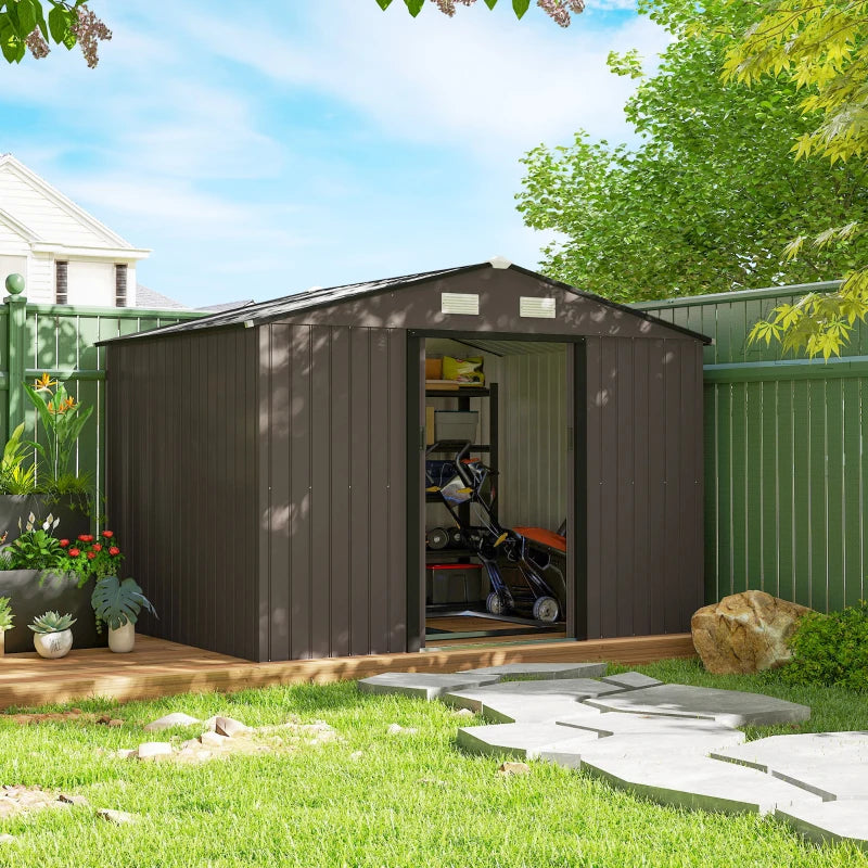 9.1'x6.4'x6.3' Metal Garden Storage Shed with Foundation Kit - Durable Weather-Resistant Tool Storage