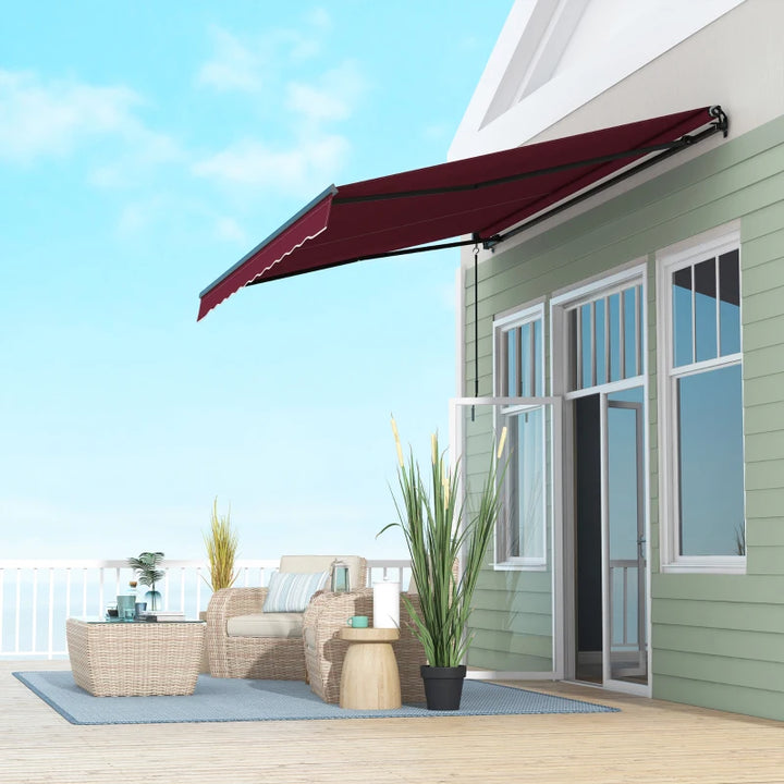 13' x 10' Manual Retractable Awning UV Resistant Sun Shade Canopy Outdoor Patio Deck, Wine Red