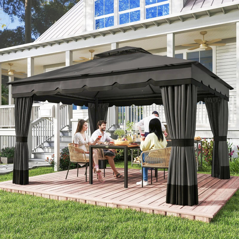 Double Roof Patio Gazebo Canopy 10' x 12' - Outdoor Garden Shelter with Curtains and Netting