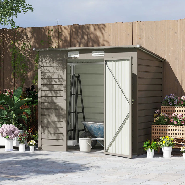 6' x 4' Galv Steel Metal Outdoor Bike Tool Storage Utility Garden Shed, Swing Door, Vents, Lt Grey
