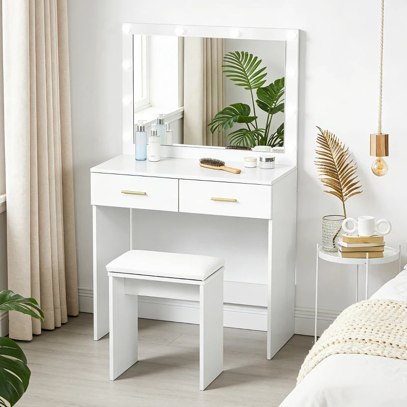 Makeup Vanity Desk Set with LED Lighting Mirror - Modern Dressing Table with Storage