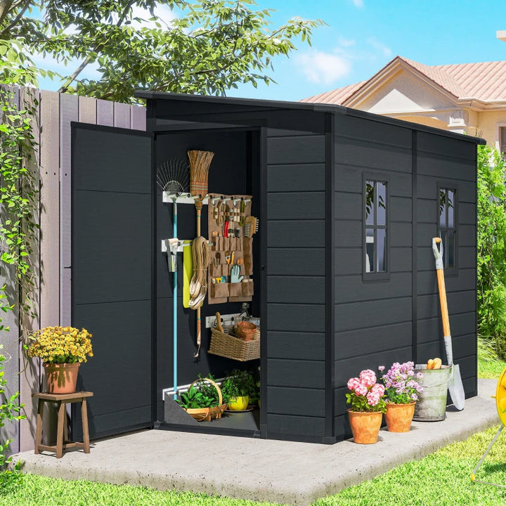 Outdoor Storage Shed 4.3' x 8' with Floor and Lockable Doors - Durable Weather-Resistant Garden Storage