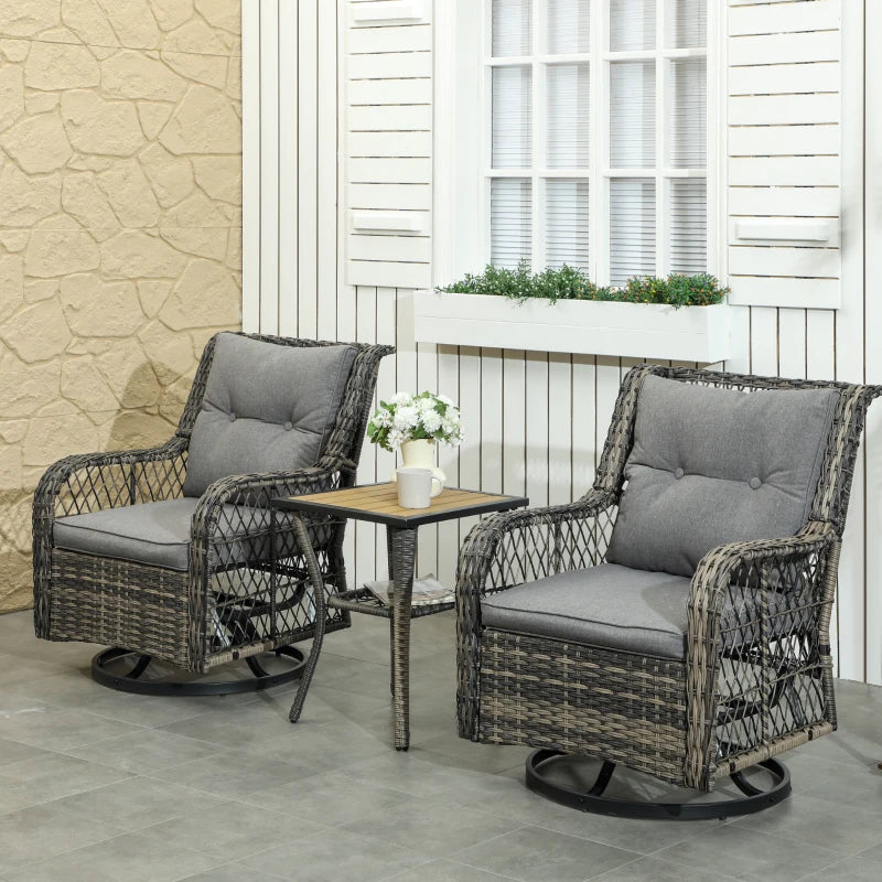 3-Piece Outdoor Bistro Set Wicker Patio Furniture with Swivel Glider Chairs - Cozy Small Space Seating