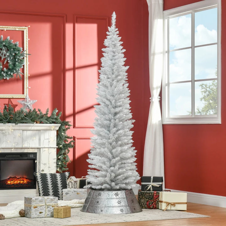 NEW 7ft 499-Tip Unlit Slim Pencil Artificial Christmas Holiday Xmas Tree Decor w Base, White