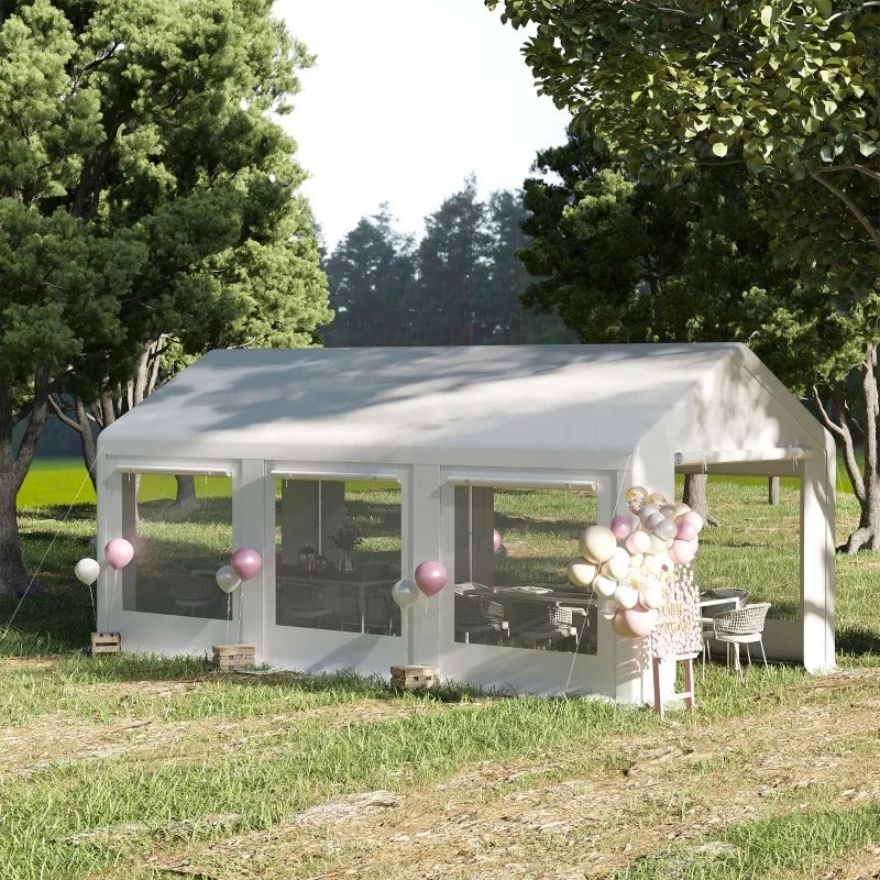 20' x 10' Heavy Duty Outdoor Wedding Event Party Tent Canopy Gazebo Walls, Mesh Windows, White