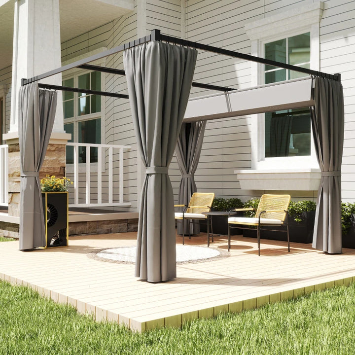 Retractable Pergola Canopy with Sidewalls - Adjustable Outdoor Sun Shade Shelter