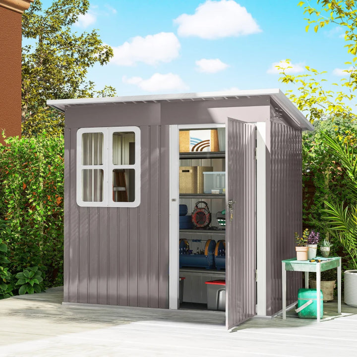 Galvanized Steel Outdoor Storage Shed - Secure Garden Storage with Ventilation