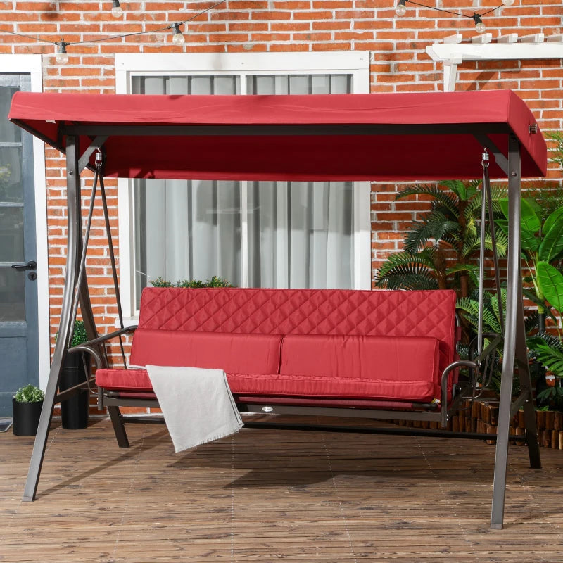 3 Seater Porch Swing / Daybed Outdoor Garden Patio Bench w Canopy, Cushions, Pillows - Red