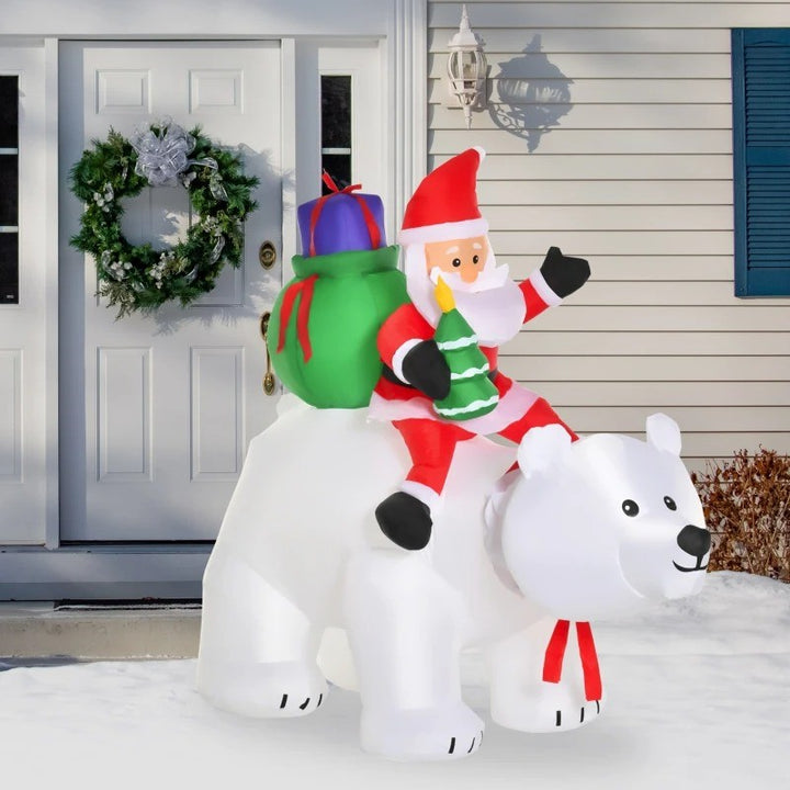 6ft Inflatable Holiday Christmas Outdoor Blow Up Light Decoration, Santa Riding Polar Bear