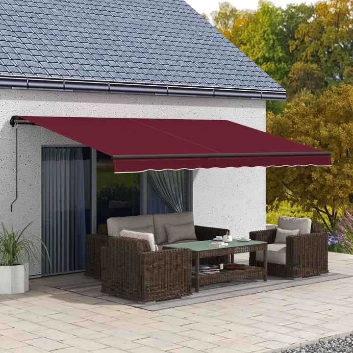 15' x 10' Large Manual Retractable Awning UV Resistant Sun Shade Canopy Outdoor Patio, Wine Red