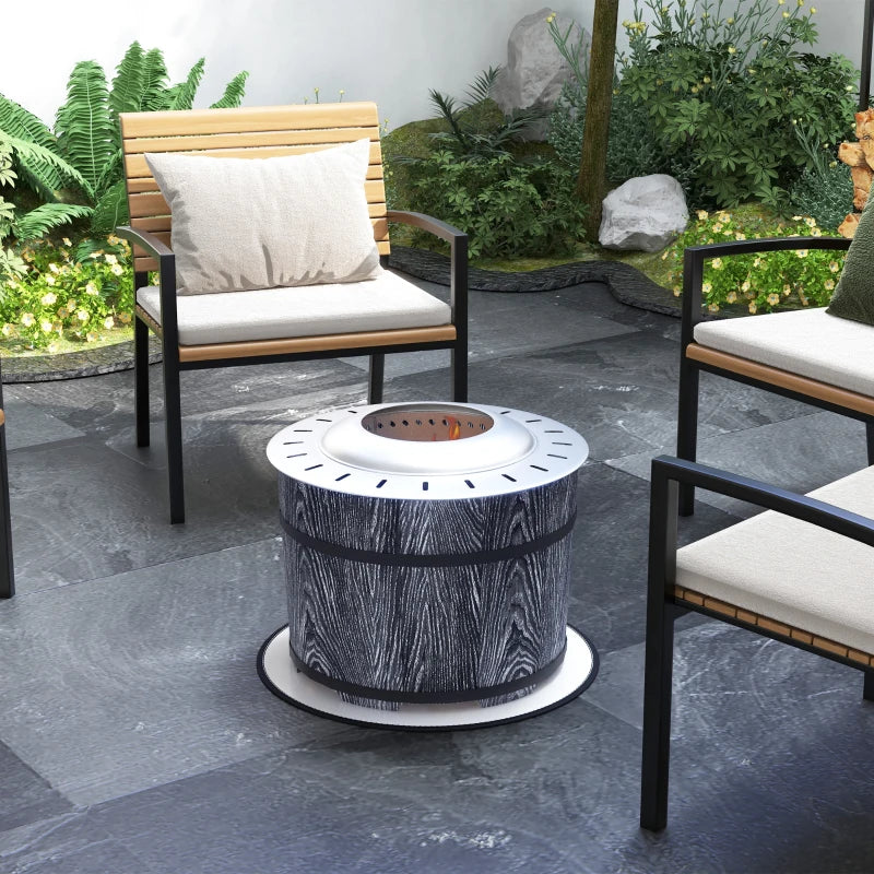 20.5” Portable Round Secondary Burn Smokeless Outdoor Fire Pit w/ Fireproof Mat - Grey