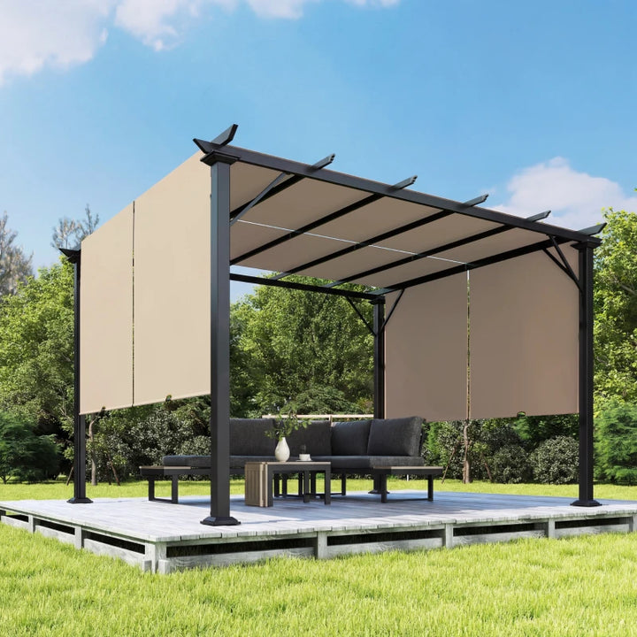 12' x 10' Outdoor Patio Gazebo Pergola with Retractable Canopy - Adjustable Shade and Durable Steel Frame