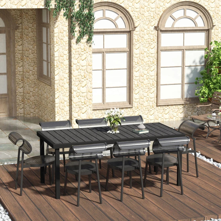 6.2' x 3' Aluminum Anti-Rust Outdoor Patio Dining Table w Woodgrain Plastic Top, Black