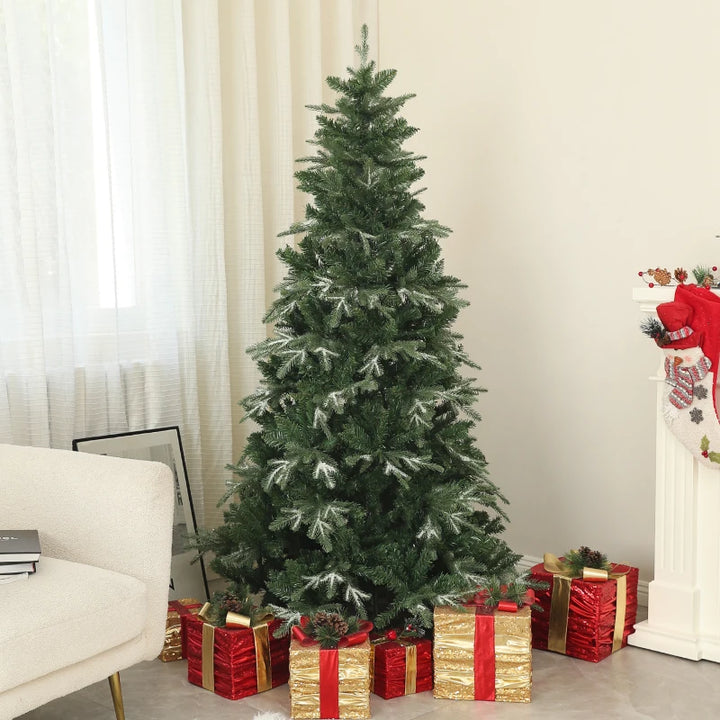 6ft 850-Tip Natural Look Ice Crystal Snow Flocked Artificial Christmas Holiday Xmas Tree, Green