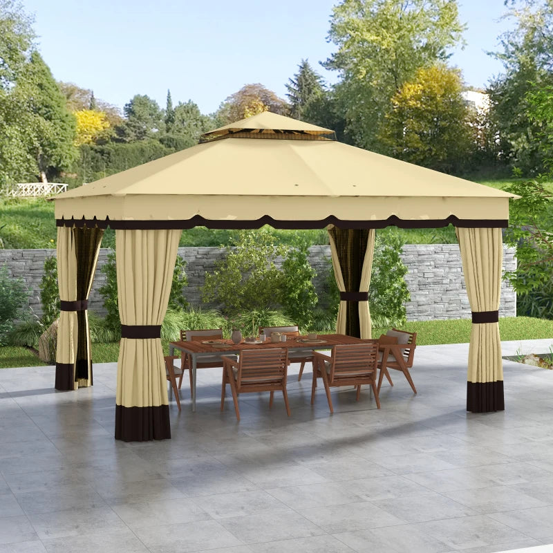 Double Roof Patio Gazebo Canopy 10'x12' - Outdoor Shelter with Curtains and Netting