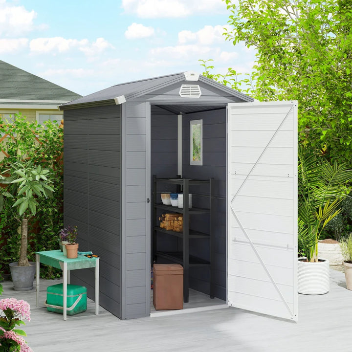 4.5' x 6' Plastic Garden Storage Shed with Latch Door - Durable Outdoor Tool Storage