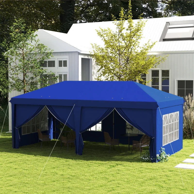 20' x 10' Pop Up Portable Canopy Tent Outdoor Event Party Gazebo w 6 Walls, Windows, Bag, Blue