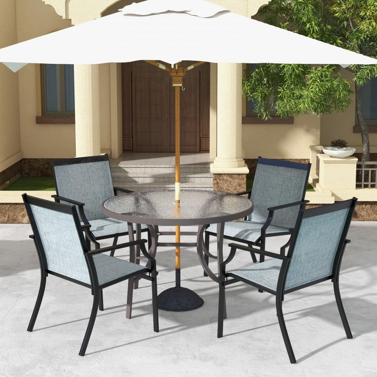 Set of 4 Patio Dining Lounge Chairs, Breathable Mesh & Metal for Outdoor Lawn Garden, Light Blue