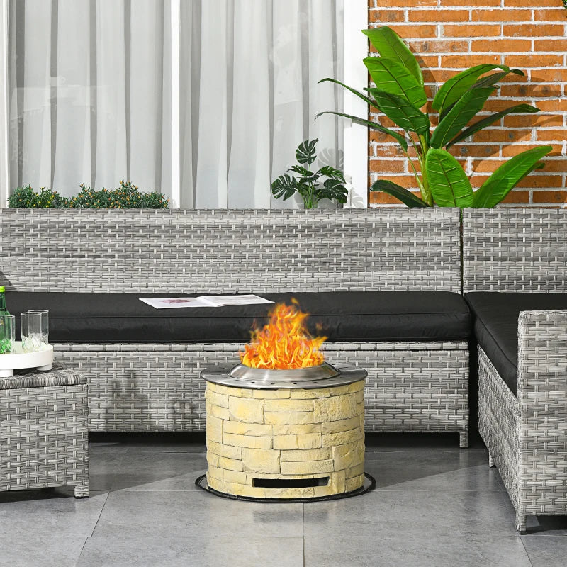 20.5” Portable Round Secondary Burn Smokeless Outdoor Fire Pit w/ Fireproof Mat - Yellow Brick