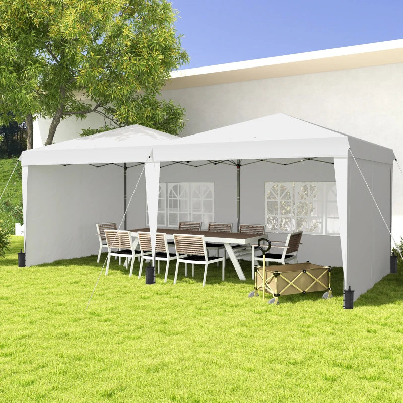 19' x 10' Pop-Up Gazebo Canopy Outdoor Party Event Tent Shelter, 4 Walls, Sandbags, Case, White