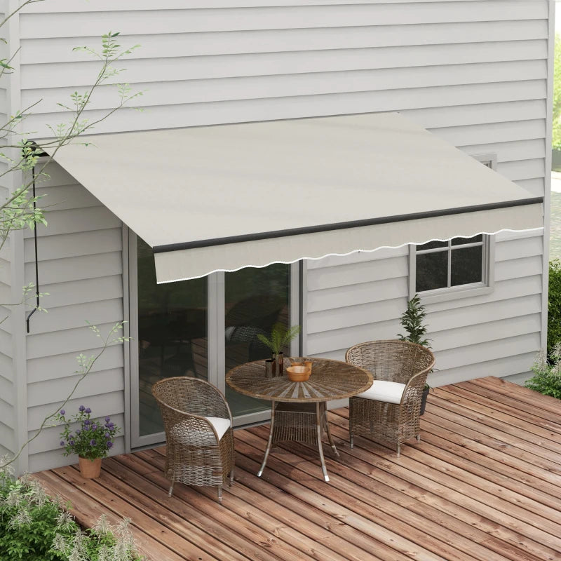 12' x 10' Manual Retractable Awning UV Resistant Sun Shade Canopy Outdoor Patio Deck, Lt Grey