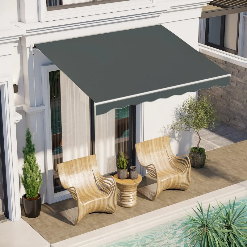 10' x 8' Electric Retractable Awning Sun Shade Canopy w Remote, Aluminum for Patio Deck, Grey