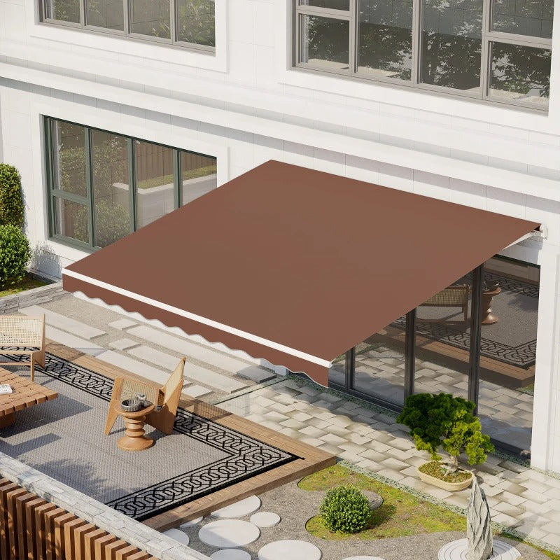 13' x 10' Electric Retractable Awning Sun Shade Canopy w Remote, Aluminum for Patio Deck Brown