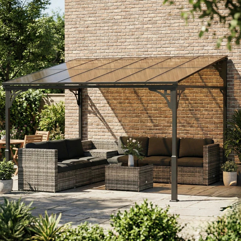 11' x 10' Outdoor Pergola Wall Mounted Hardtop Lean-to Gazebo - Durable UV Resistant Patio Shelter