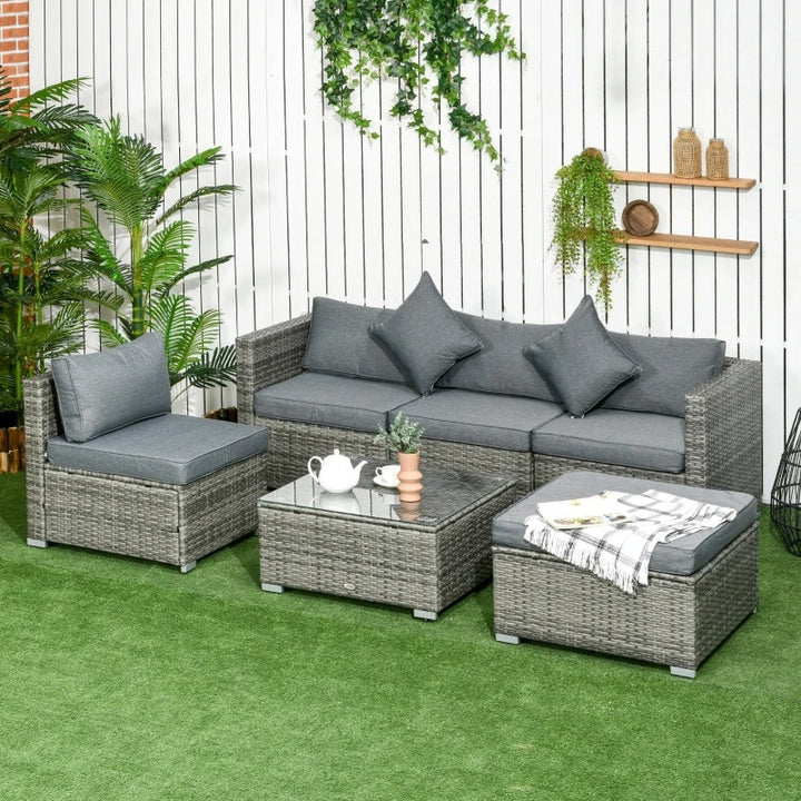 6pc PE Rattan Wicker Conversation Sectional Outdoor Sofa Patio Garden Set w Cushions, Mix Grey