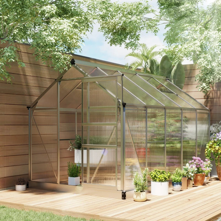 10' x 6' x 6.6' Walk-in Aluminum PC Hard Sided Greenhouse w Foundation for Outdoor Plants Gardening