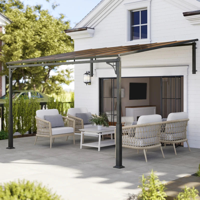 11' x 10' Outdoor Wall Mounted Pergola Hardtop Gazebo - Durable UV Blocking Patio Shelter