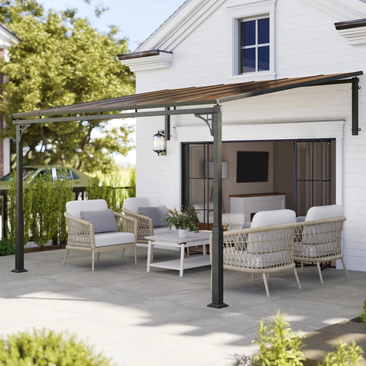 11' x 10' Outdoor Wall Mounted Pergola Hardtop Gazebo - Durable UV Blocking Patio Shelter