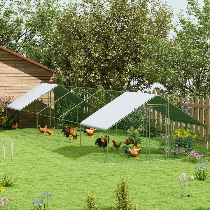 32.8' x 9.8' x 6.4' Large Galv Steel Chicken Run Outdoor Coop Cage Shelter for Pet Fence Yard