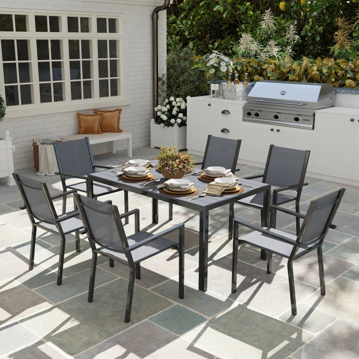 7 Piece Outdoor Dining Set with Stackable Chairs - Durable Rust-Resistant Patio Furniture