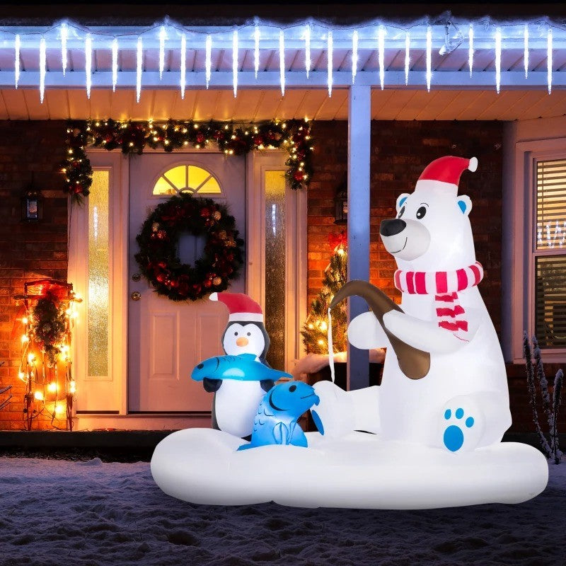 5ft Inflatable Christmas Holiday Blow Up w Lights Outdoor Decor, Polar Bear, Penguin on Iceberg