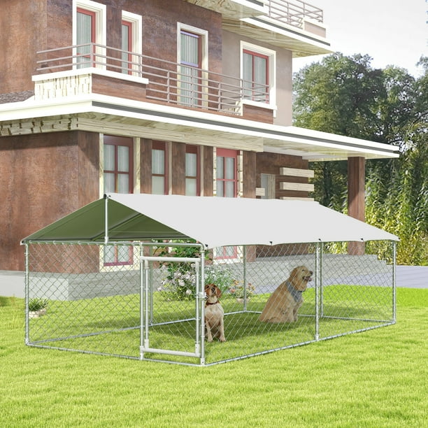 13' x 7.5' x 5' Galv Steel Dog House w Door, Roof, Playpen Kennel Shelter Heavy Duty Outdoor