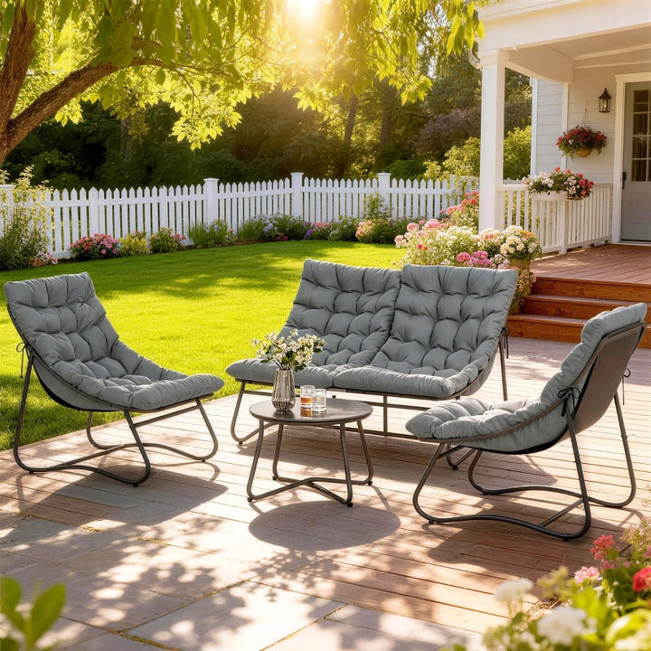 4 Piece Patio Furniture Set with Loveseat, Chairs and Round Table - Durable Outdoor Conversation Set