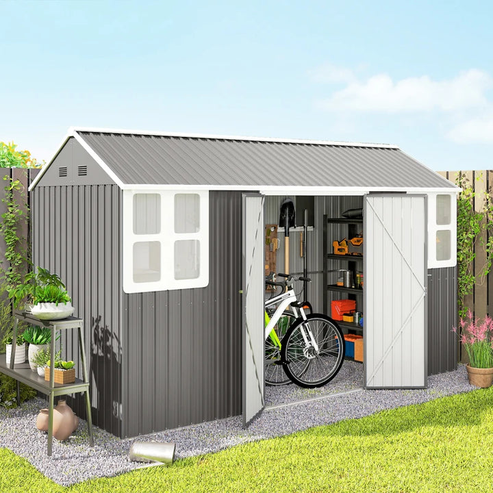 Metal Garden Storage Shed 12x5.5 - Durable Outdoor Tool Storage