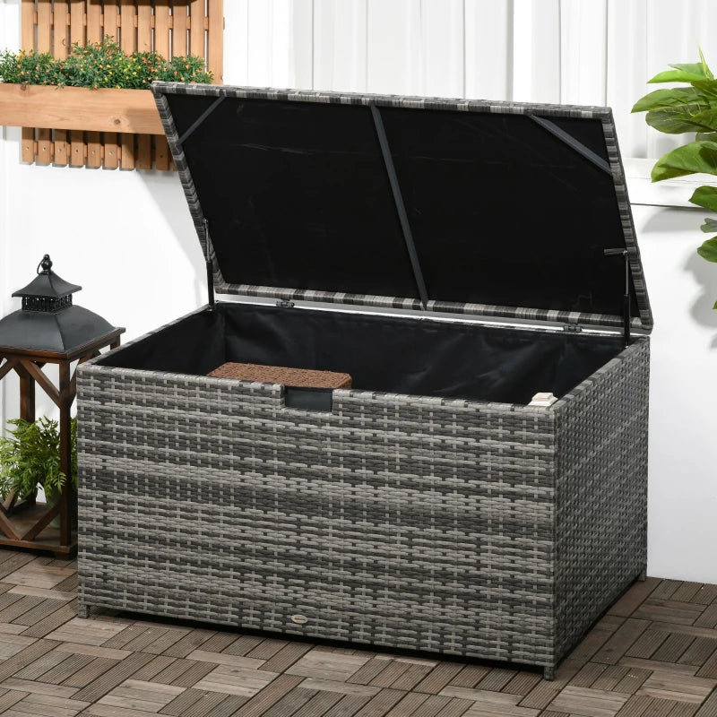 46" Lg Rattan Wicker Storage Deck Box Coffee Table for Cushions Toys Tools, Outdoor Patio, Grey