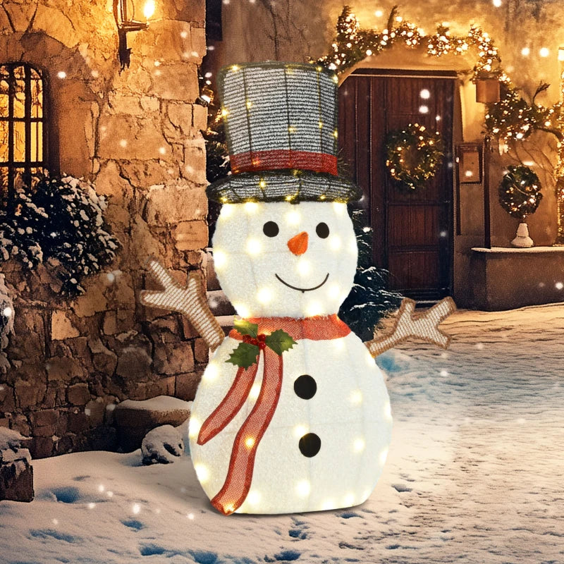 2.5ft Cute Outdoor Holiday Christmas Light-Up Lawn Decoration Steel, 56 Lights, Smiling Snowman