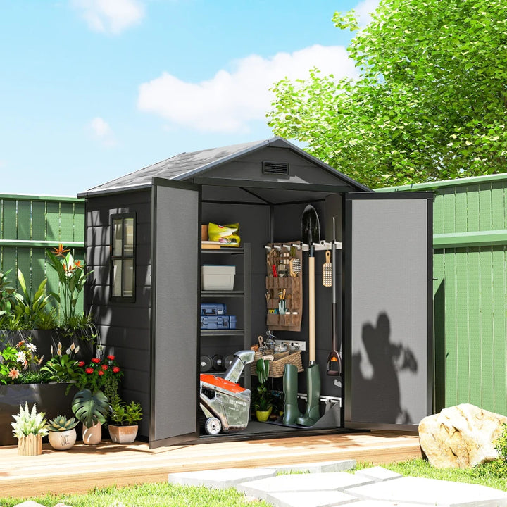 6x4.5FT Plastic Garden Shed with Lockable Double Doors and Ventilation - Weatherproof Tool Storage