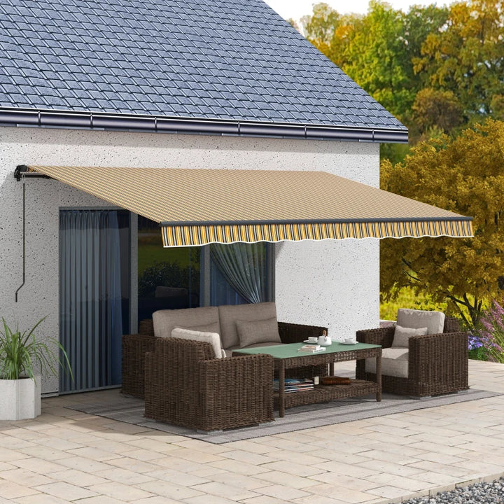 15' x 10' Lg Manual Retractable Awning UV Resist Sun Shade Canopy Outdoor Patio - Yellow, Grey