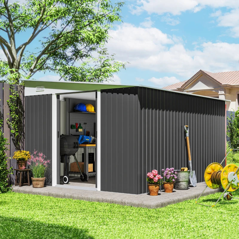 11' x 9' Steel Garden Storage Shed - Weatherproof Outdoor Metal Tool House