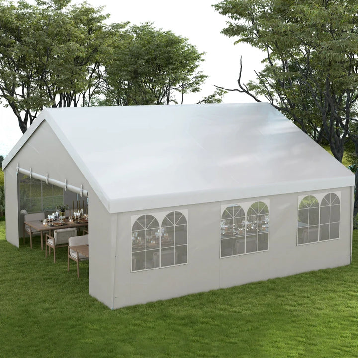 19.5' x 19' Heavy Duty Outdoor Party Event Tent Canopy Wedding Shelter w Walls, Windows, White