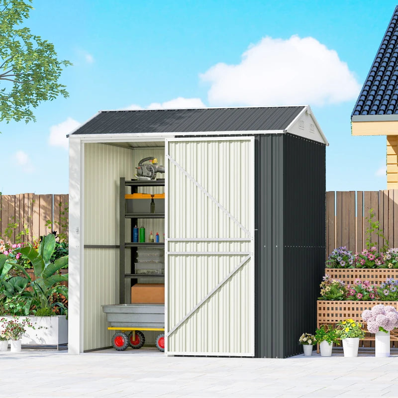 7' x 6' Tall Outdoor Storage Shed - Waterproof Lockable Metal Garden Storage